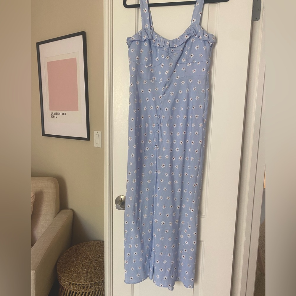 ZARA linen bustier midi dress floral print in blue